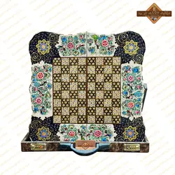 تخته نرد خاتم نقاشی برجسته گل و مرغ