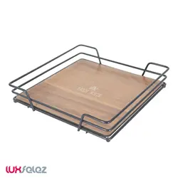 سینی پذیرایی عروس نوین مدل مربع کف چوب بزرگ | لوکس فلز