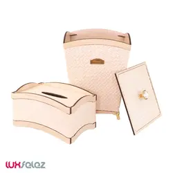 ست سطل و جعبه دستمال هایلو مدل سیلور چرمی | لوکس فلز