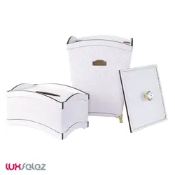 ست سطل و جعبه دستمال هایلو مدل سیلور چرمی | لوکس فلز