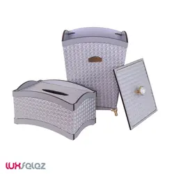 ست سطل و جعبه دستمال هایلو مدل سیلور چرمی | لوکس فلز