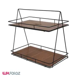 استند پرشیا مدل مستطیل دو طبقه کف چوب | لوکس فلز