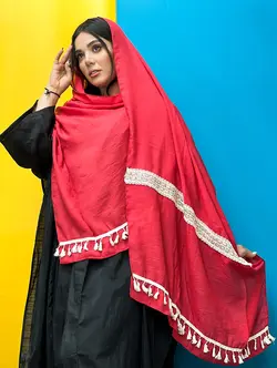 شال هندی خامه دوزی نواردار (1920) | مادام بلا | شال دخترانه | روسری دخترانه