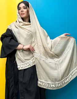 شال هندی خامه دوزی نواردار (1920) | مادام بلا | شال دخترانه | روسری دخترانه