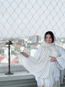 شال توپی مشکی سفید (2074) | مادام بلا | شال دخترانه | روسری دخترانه