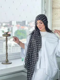 شال توپی مشکی سفید (2074) | مادام بلا | شال دخترانه | روسری دخترانه