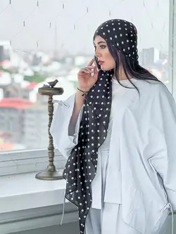 شال توپی مشکی سفید (2074) | مادام بلا | شال دخترانه | روسری دخترانه