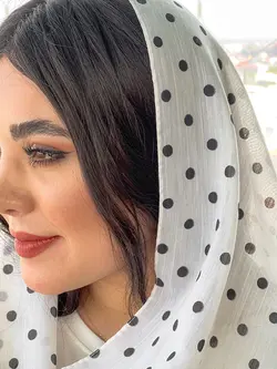 شال توپی مشکی سفید (2074) | مادام بلا | شال دخترانه | روسری دخترانه