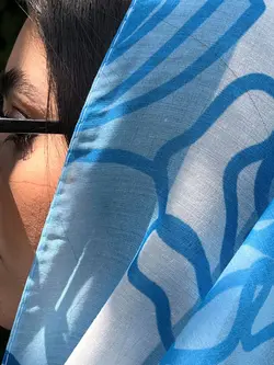 شال کالکشن آبی طرح چشم نظر و چهره (2092) | مادام بلا | شال دخترانه | روسری دخترانه