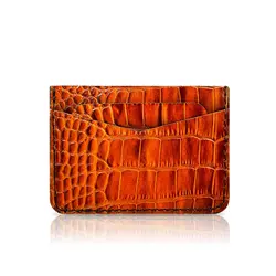 کیف کارتی چرمی عسلی طرح کورکودیل