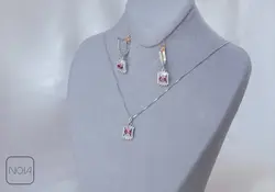 نیم ست نقره نگین قرمز کد 65127