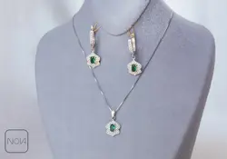 نیم ست نقره نگین سبز  کد 65128