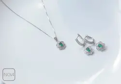 نیم ست نقره نگین سبز  کد 65128