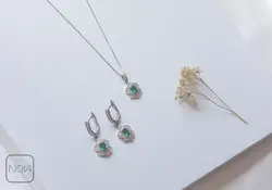 نیم ست نقره نگین سبز  کد 65128