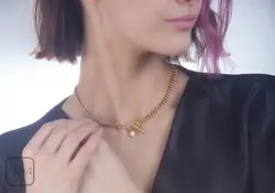 گردنبند استیل کارتیر قفل تی مروارید