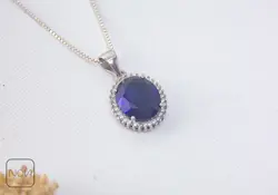 نیم ست نقره نگین آبی کد 651214