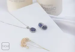 نیم ست نقره نگین آبی کد 651214