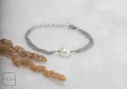 دستبند استیل تک مروارید