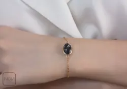 دستبند استیل سنگ مشکی نقره‌ای