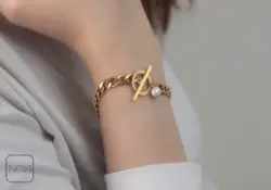 دستبند استیل کارتیر مروارید قفل تی