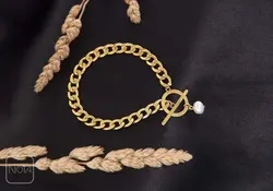 دستبند استیل کارتیر مروارید قفل تی