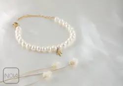 دستبند استیل مروارید برگ