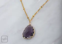 گردنبند استیل اشکی نگین بنفش