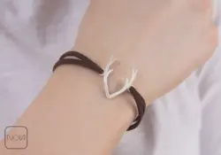 دستبند نقره چرم شاخ گوزن