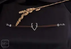 دستبند نقره چرم شاخ گوزن