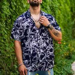 پیراهن هاوایی نوار سفید - فروشگاه اینترنتی ریسک