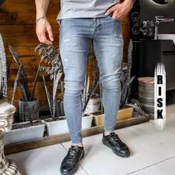 شلوار جین جذب طوسی زاپ دار