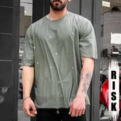 تیشرت پانچ دار دوخت کثیف سبز