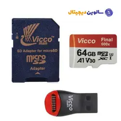 رم میکرو ۶۴ گیگ ویکومن Vicco Final All In One U3 A1 90MB/s + رم ریدر