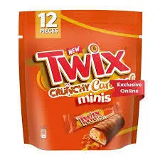 شکلات توئیکس مینی کرانچی کارامل بسته 12 تایی twix minis بدون تاریخ - شهر گیلاس | فروشگاه تخصصی پاستیل و شکلات