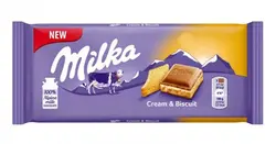 شکلات میلکا 100 گرمی milka cream & biscuit - شهر گیلاس | فروشگاه تخصصی پاستیل و شکلات