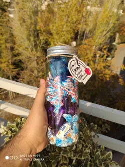 کندی جار بزرگ شکلات تم آبی - شهر گیلاس | فروشگاه تخصصی پاستیل و شکلات