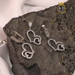 نیم ست نقره طرح قلبی - فروشگاه سیلور تی تی