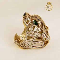 انگشتر نقره کله شیر طلایی طرح جواهر - فروشگاه سیلور تی تی