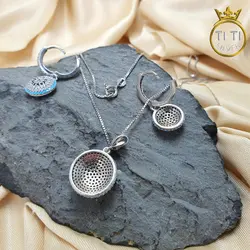 نیم ست نگین ریز فیروزه - فروشگاه سیلور تی تی