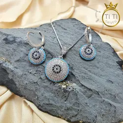 نیم ست نگین ریز فیروزه - فروشگاه سیلور تی تی