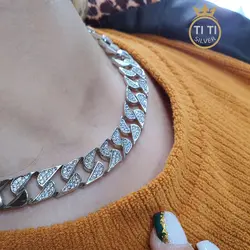 گردنبند کارتیر نقره ای نگین دار 011604 - فروشگاه سیلور تی تی