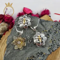 نیم ست نقره طرح گل - فروشگاه سیلور تی تی