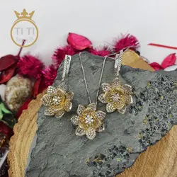 نیم ست نقره طرح گل - فروشگاه سیلور تی تی