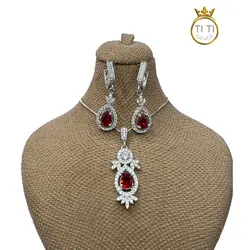 نیم ست نقره سنگ قرمز - فروشگاه سیلور تی تی