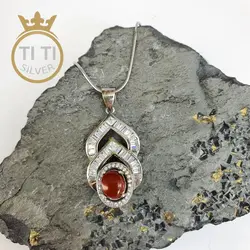 نیم ست نقره با سنگ قرمز- فروشگاه سیلور تی تی