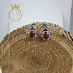 نیم ست نقره با سنگ قرمز- فروشگاه سیلور تی تی