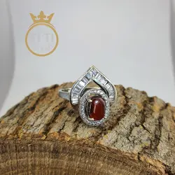 نیم ست نقره با سنگ قرمز- فروشگاه سیلور تی تی