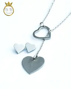 نیم ست استیل قلب - رنگ ثابت - ضد حساسیت - روکش طلا - فروشگاه سیلور تی تی