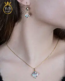 نیم ست استیل نگین رنگی - فروشگاه سیلور تی تی