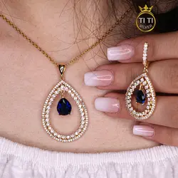 نیم ست برنج با سنگ آبی - فروشگاه سیلور تی تی